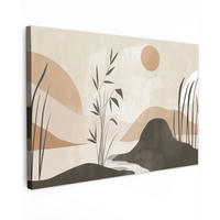 LEINWANDBILD Japandi - Landschaft - Beige Wohnzimmer Groß 120x80 cm - Cognac, Textil (120/80cm) - MuchoWow