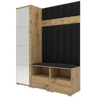 GEPOLSTERT Garderoben-Set Nela II LUX (Spiegel – Farbe Eiche Artisan + Stoff Trinity 16) - Silberfarben/Schwarz, Holz/Holzwerkstoff (150/187/40cm) - Ravio