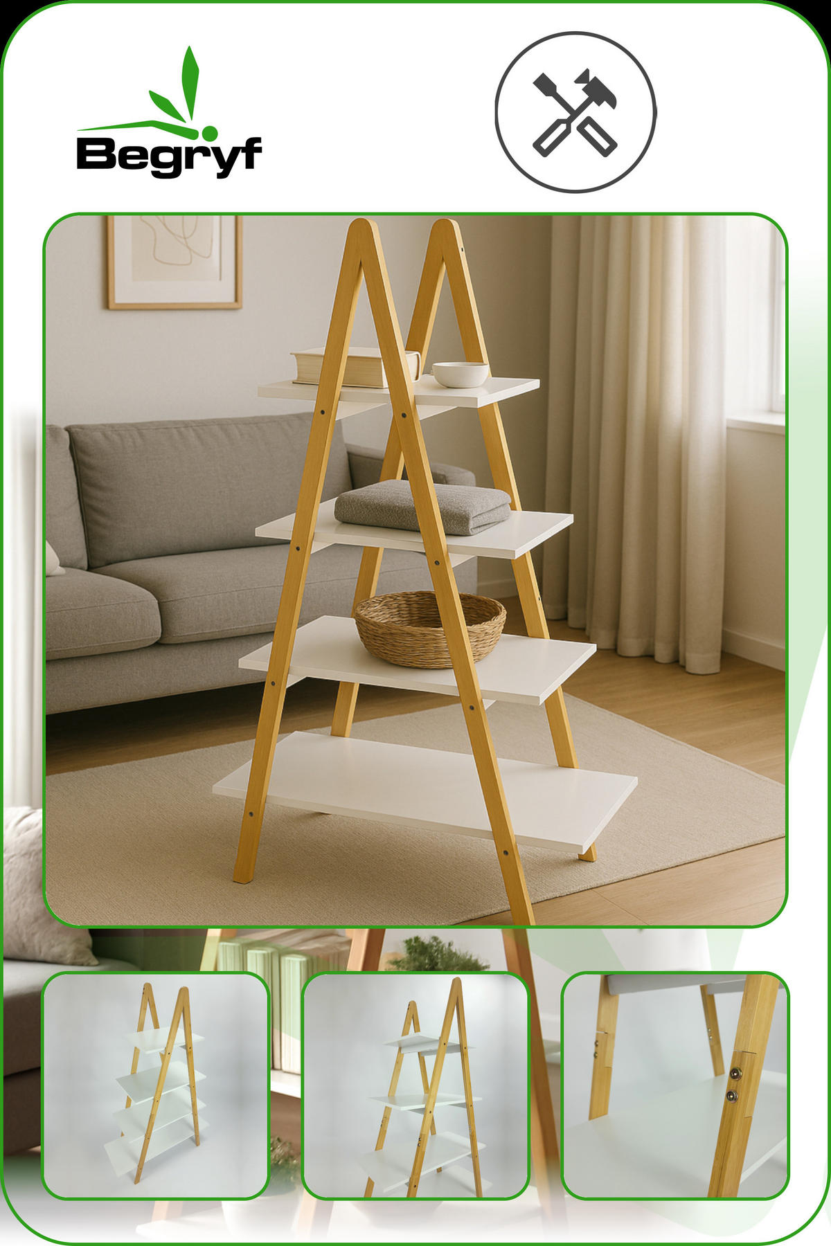 REGAL Bambus Holzoptik Weiß Naturfarben 4 Ebenen 80/30/116 cm - Weiß/Naturfarben, Holzwerkstoff (80/116/30cm) - Begryf