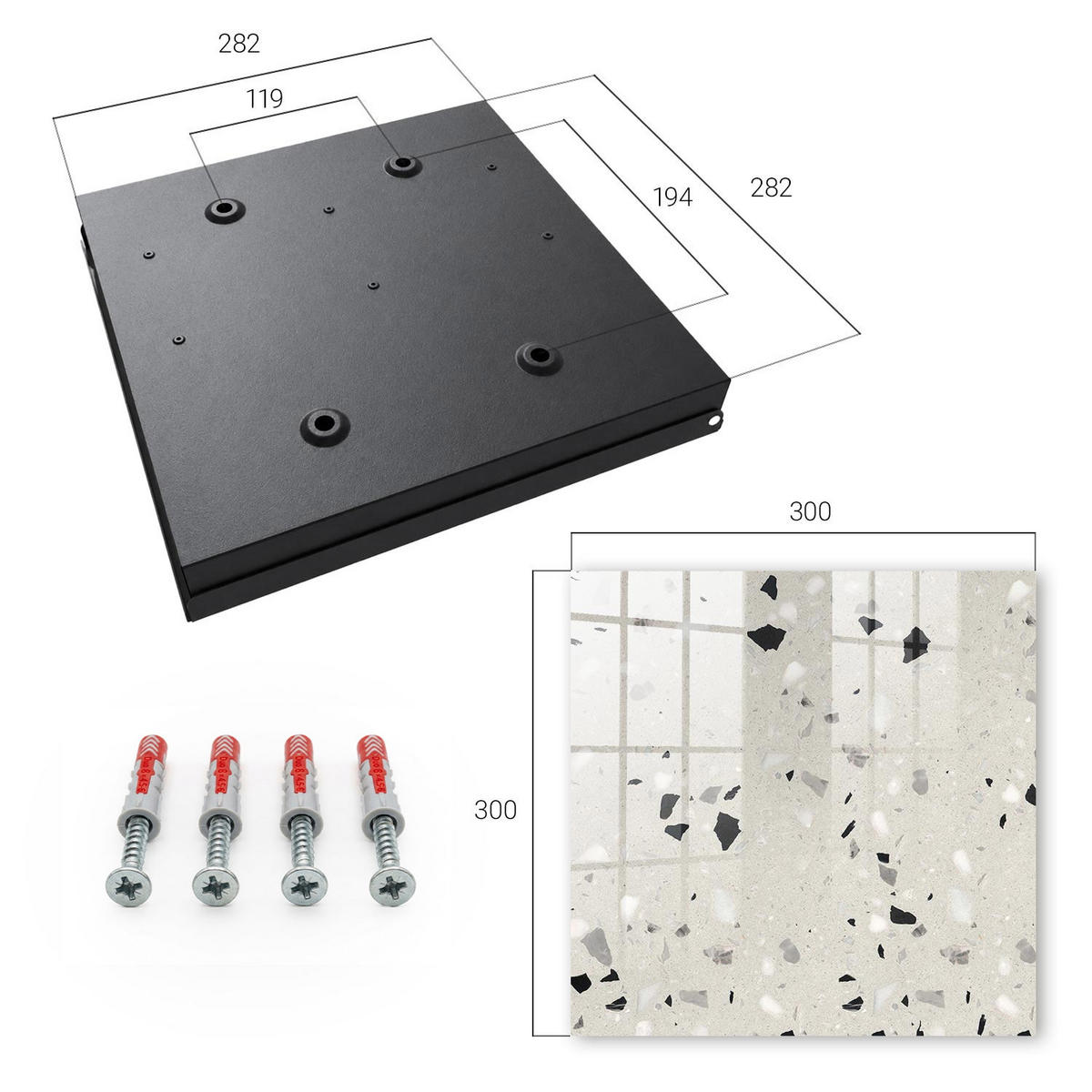 SCHLÜSSELBOX Schwarz 30x30 cm- Türöffnung nach rechts - Graues Muster - Grau, Metall (30/30/5cm) - TULUP