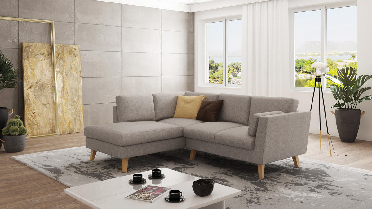 ECKSOFA Mario Dunkelbeige Microfaser - Beige/Naturfarben, Buchenholz/Textil (221/186cm) - S-Style Möbel