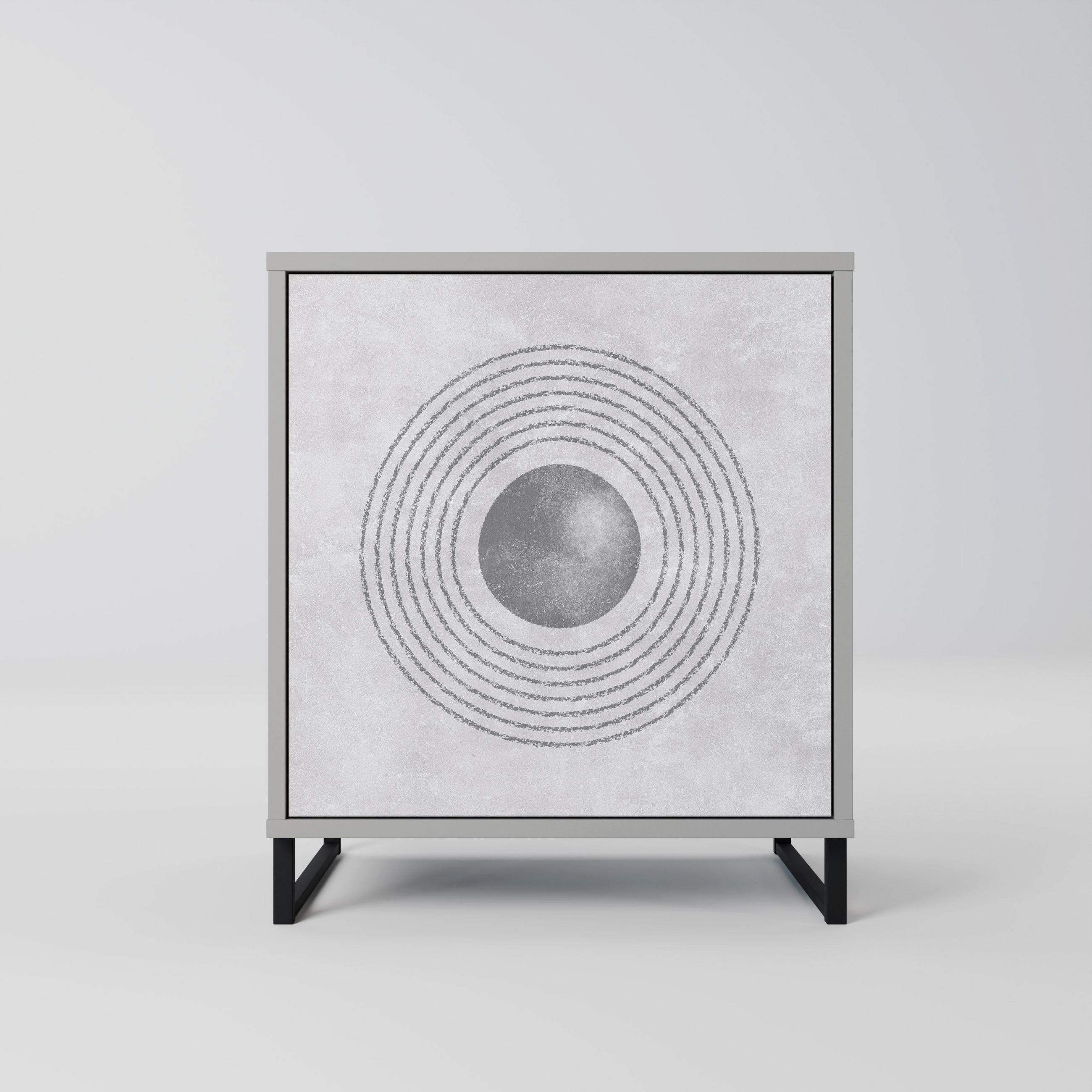 SIDEBOARD SOLID CIRCLES, Grau, 57,5x42x67,5 cm, Schwarze Metall-Rahmenfüße - Multicolor/Schwarz, Holzwerkstoff/Metall (57.5/67.5/42cm) - SpaceRebels