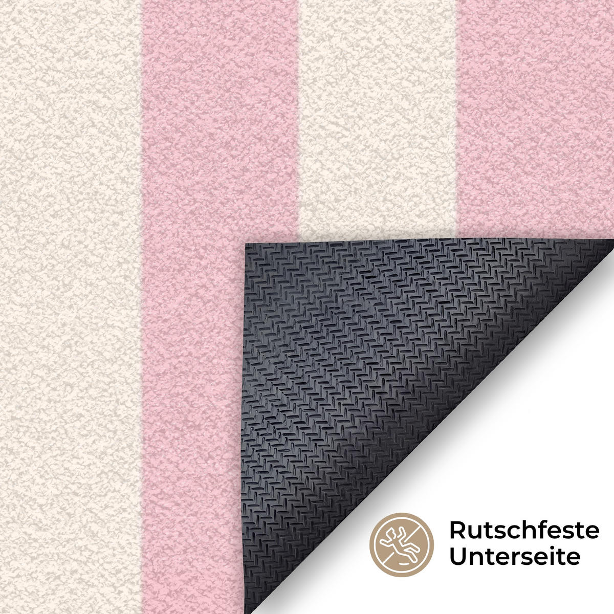 FUSSMATTE Zartrosa – Rot – Streifen – C'est La Vie 180x120 cm - Rosa, Kunststoff (180/0.4cm) - MuchoWow