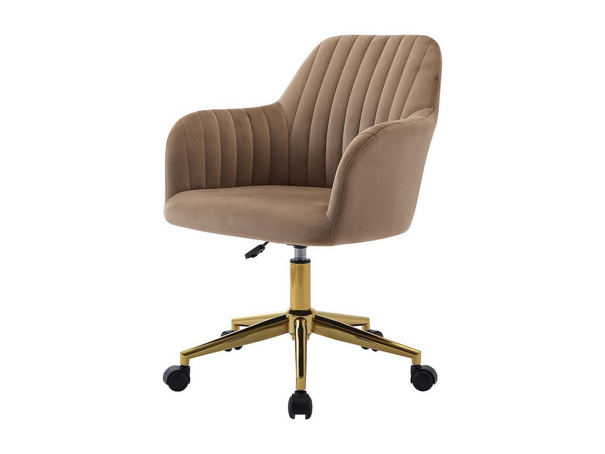 BÜROSTUHL ohne Armlehnen - 59 cmcm x 61.5 cmcm - Samt, Stoff - Beige - ELEANA - Beige/Goldfarben, Textil (59/89/61.5cm) - Vente-Unique