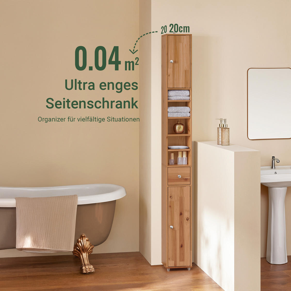 HOCHSCHRANK schmal Natur - Braun, Holz (20/180/20cm) - SoBuy