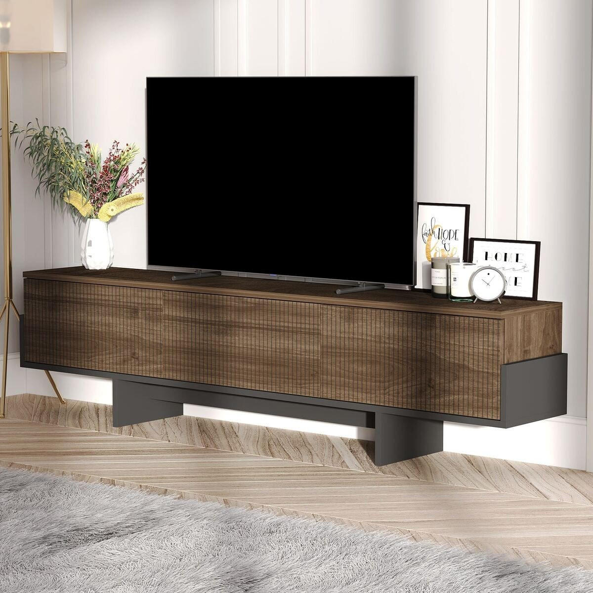 TV-MÖBEL mit 3 abklappbaren Türen gestreift 30/180/44,6 cm - Braun, Holzwerkstoff (30/44.6/180cm) - Calicosy