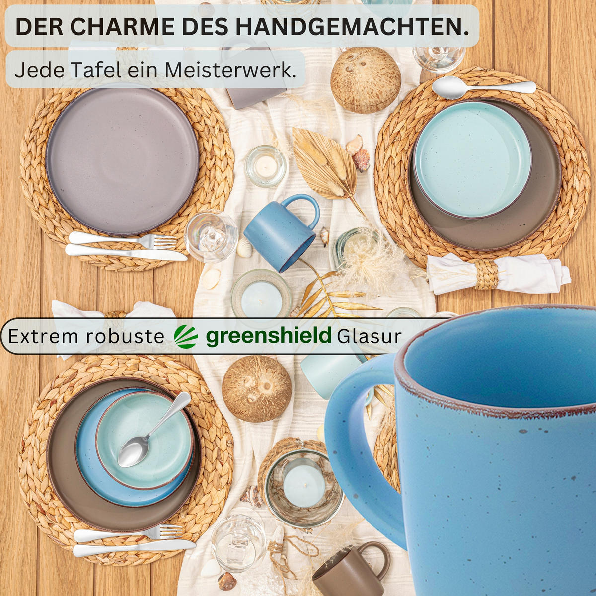 KAFFEEBECHER BOMBAY MEERESBODEN - 4 teilig aus Steingut - Hellblau/Cappuccino, Stein (0.8L) - Sänger