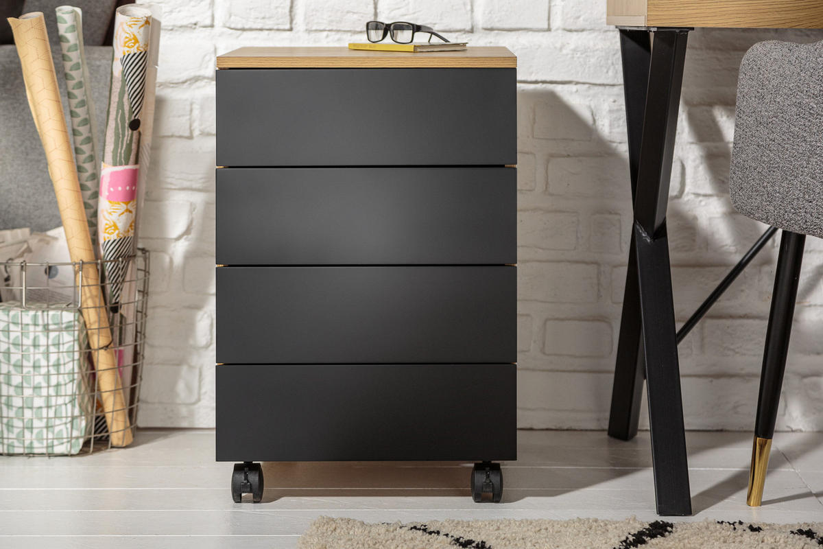 ROLLCONTAINER STUDIO Schichtholz Natur 60 cm - Schwarz/Naturfarben, Holzwerkstoff (40/61/45cm) - riess-ambiente