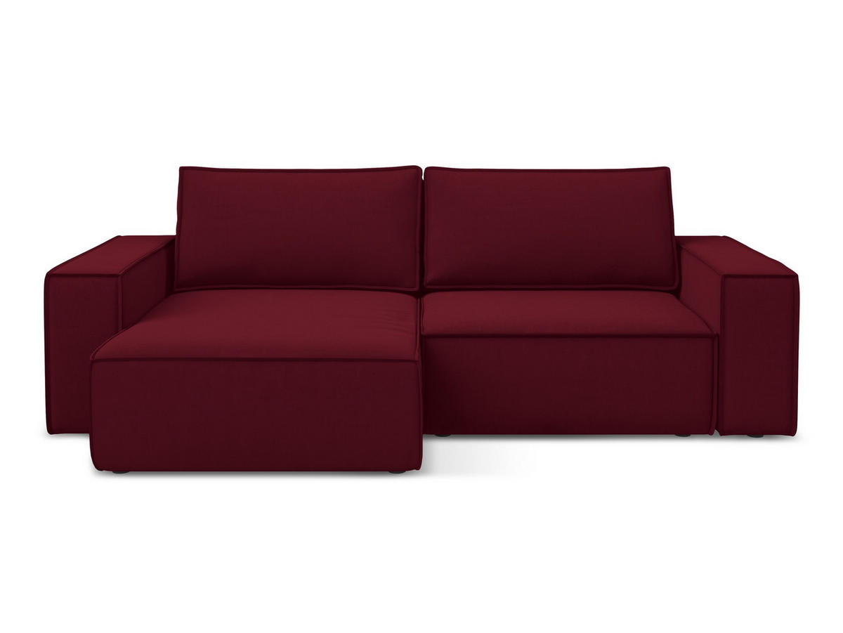 ECKSOFA mit Schlaffunktion Samt Stoff Rot - Bordeaux/Rot, Kunststoff/Textil (148/257cm) - Makamii