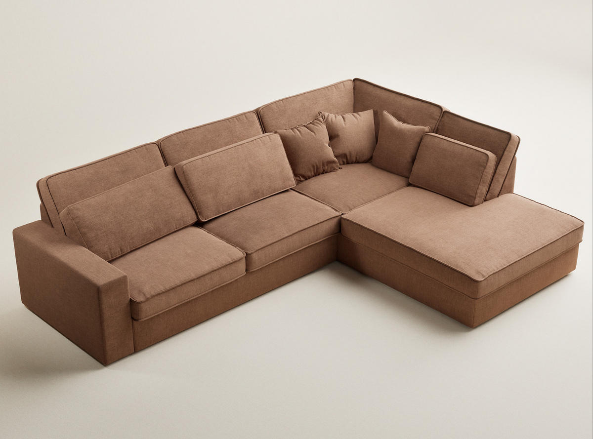 ECKSOFA Kirou Hellbraun Chenille-Stoff - Rechts Seite - Hellbraun/Schwarz, Holz/Holzwerkstoff (311/225cm) - Maison de Reve