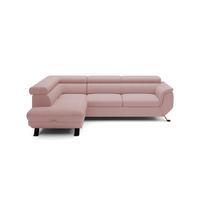ECKSOFA RAVEN L mit Schlaffunktion und Bettkasten, Freistehend, Polstersofa mit Verstellbaren Kopfstützen, 257x198x96 cm, Linke, Puderrosa - Rosa, Holz/Textil (198/256cm) - DomoHome