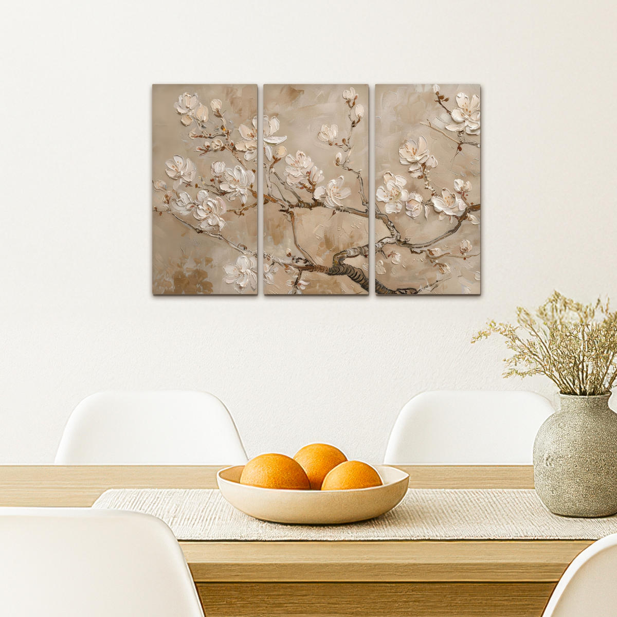 LEINWANDBILD 3er Set Beige - Blüte - Modern 60x40 cm - Greige, Textil (60/40cm) - MuchoWow