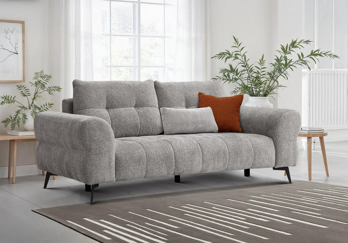 SOFA SALVINI 3-Sitzer, platingrau - Grau, Holz/Textil (237/88/99cm) - Courtois Laville