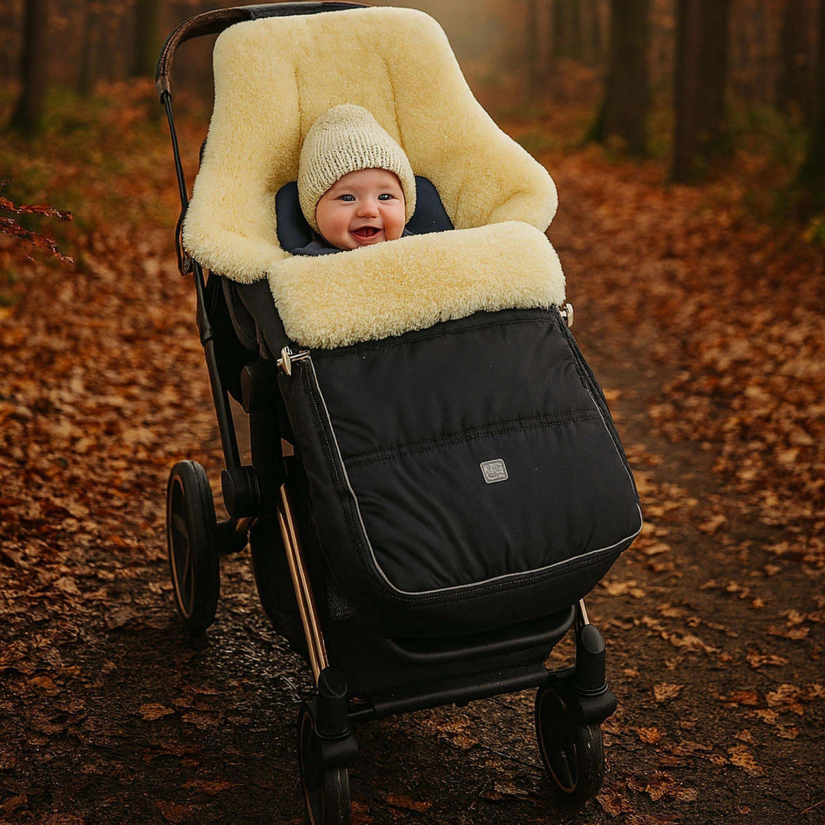 LAMMFELL-FUSSSACK Dublas 2.0, black - Schwarz, Fell (45/95cm) - Kaiserbaby