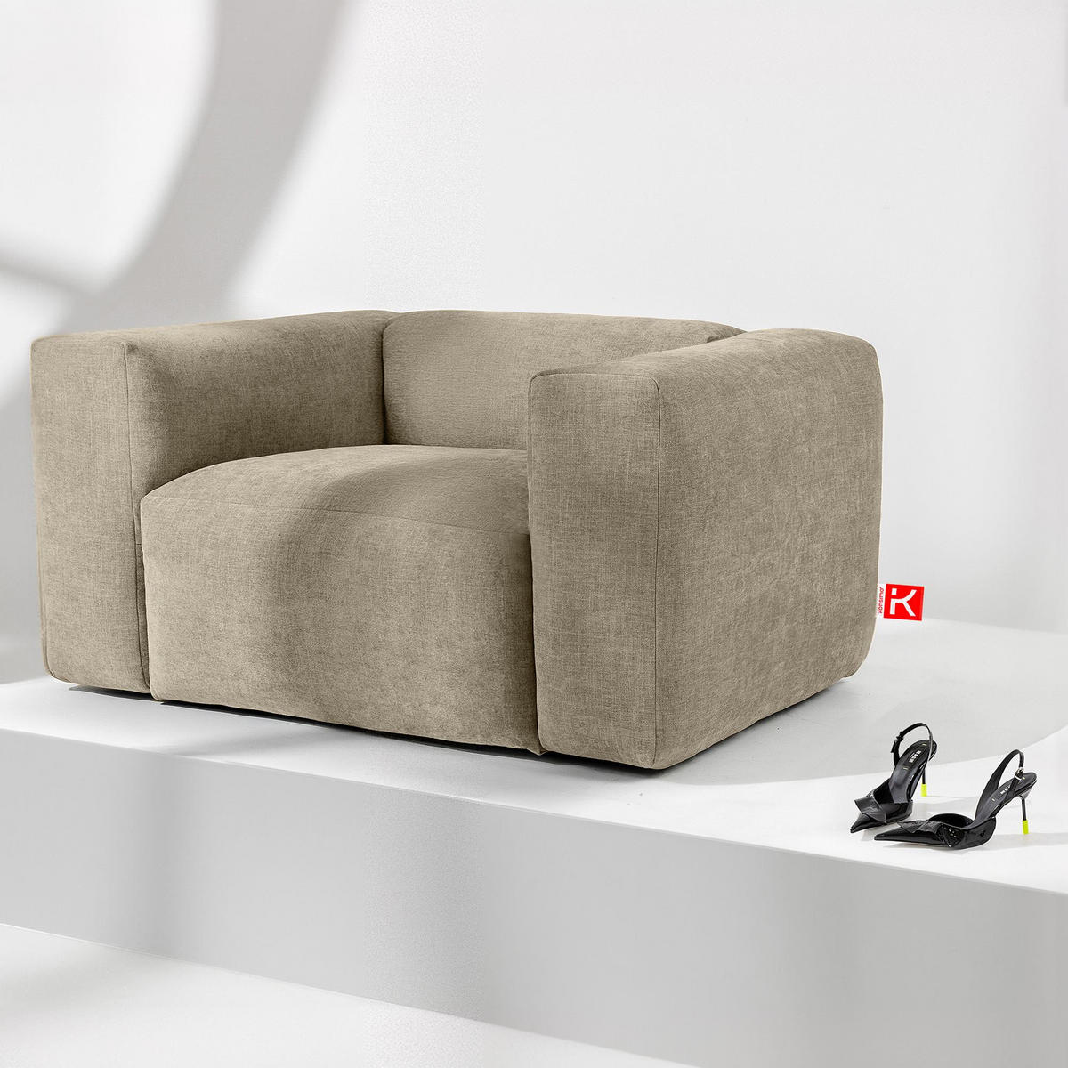 SESSEL BUFFO , Sandbraun - Dunkelbraun, Textil (130/73/96cm) - KONSIMO®
