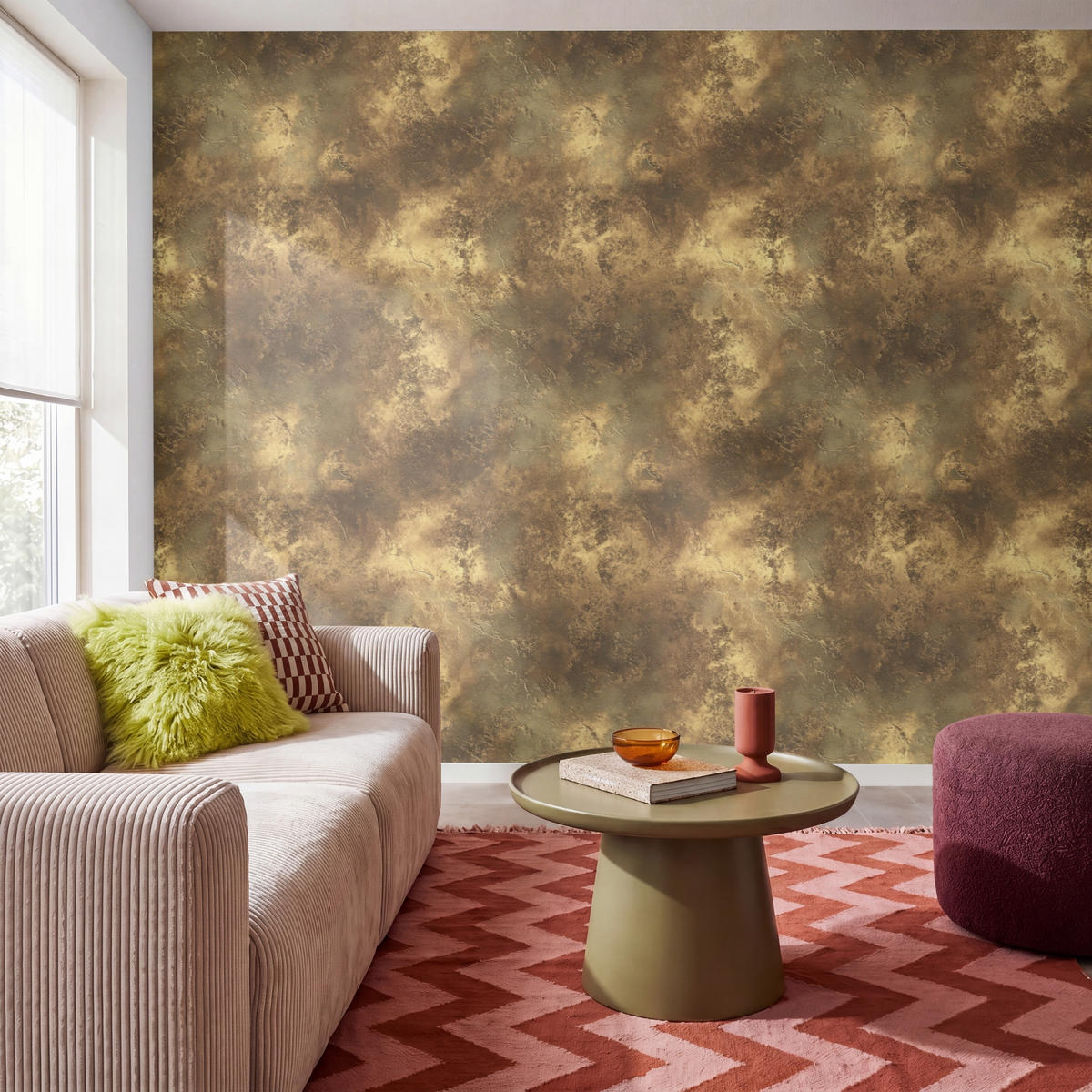 TAPETE - Antik - Metallic-Look - Gold - 280x240 cm - Messingfarben, Papier (280/240cm) - OnlyWow
