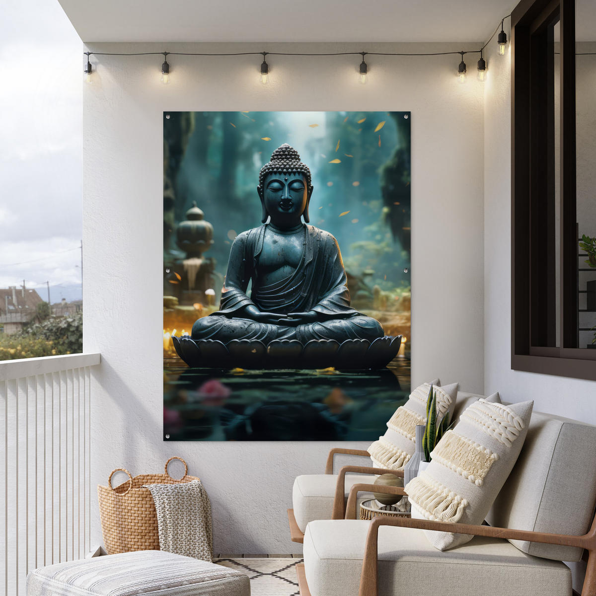 ZAHRADNÍ PLAKÁT Buddha - Socha - Buddha - Zen - Umění - Buddha 120x160 cm - tmavě šedá, plast (120/160/0.2cm) - OnlyWow
