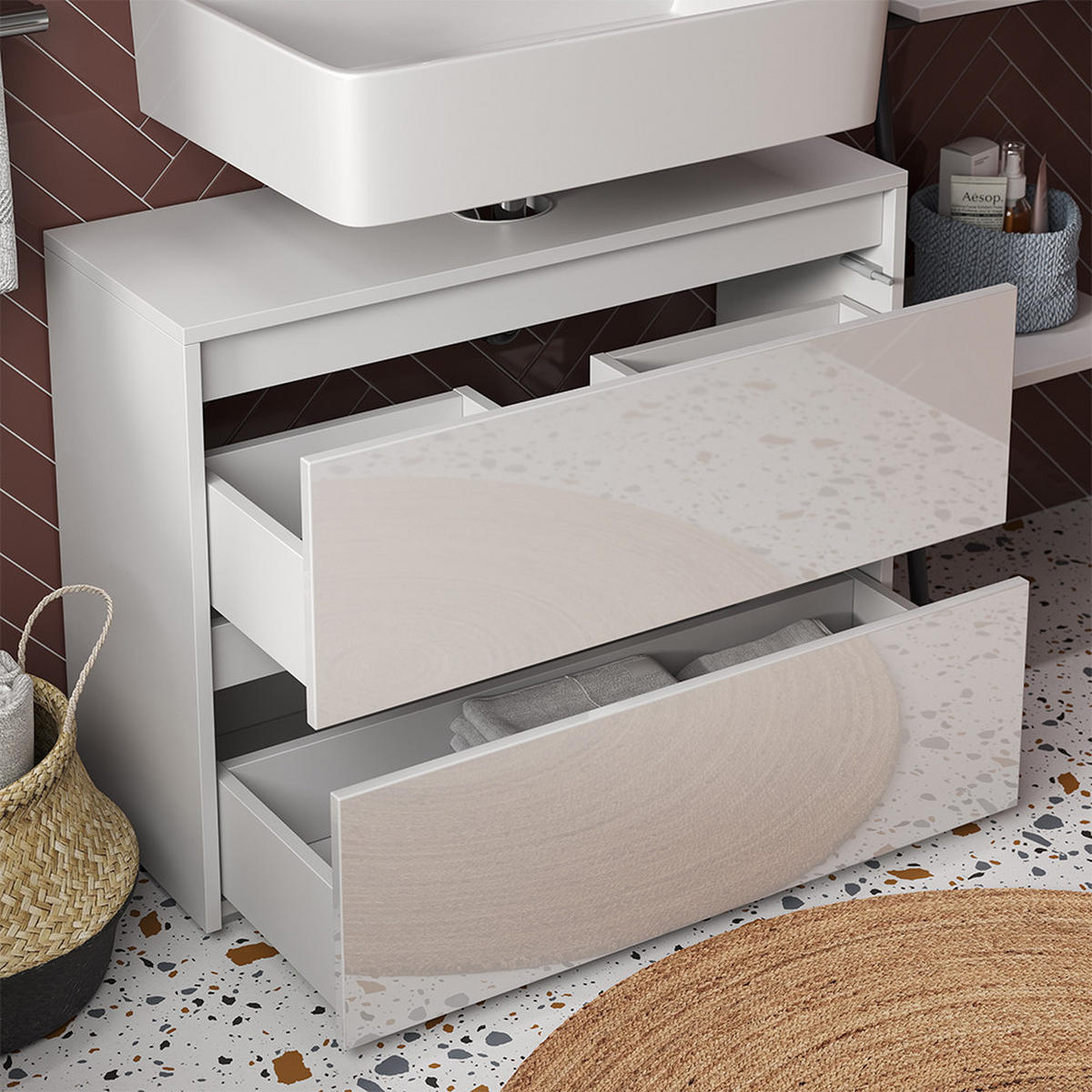 DOLNÍ SKŘÍŇKA POD DŘEZ Majest Bílá/bílý vysoký lesk - bílá/vysoce lesklá bílá, kompozitní dřevo (80.1/62/30.1cm) - Vicco