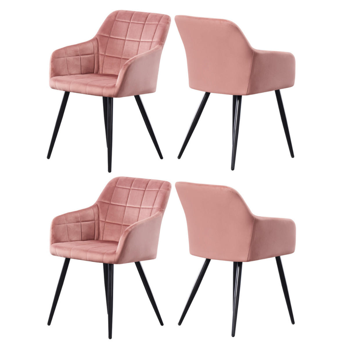 ESSZIMMERSTUHL Samt 4-teilig Rosa - Pink, Metall (55/82/59cm) - Life Interiors