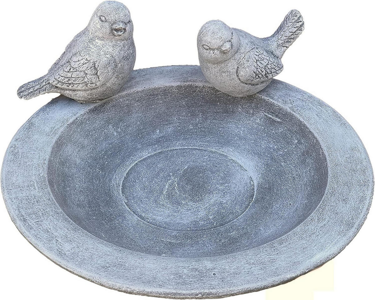 VOGELTRÄNKE Teller mit 2 Vögeln aus massiven Steinguss, frostfest - Grau, Stein (32/14/32cm) - stoneandstyle