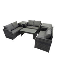 GARTENSOFA SET mit rechteckigem COUCHTISCH Polyrattan 6-Sitzer Dunkelgrau - Dunkelgrau/Grau, Glas/Kunststoff - Fimous