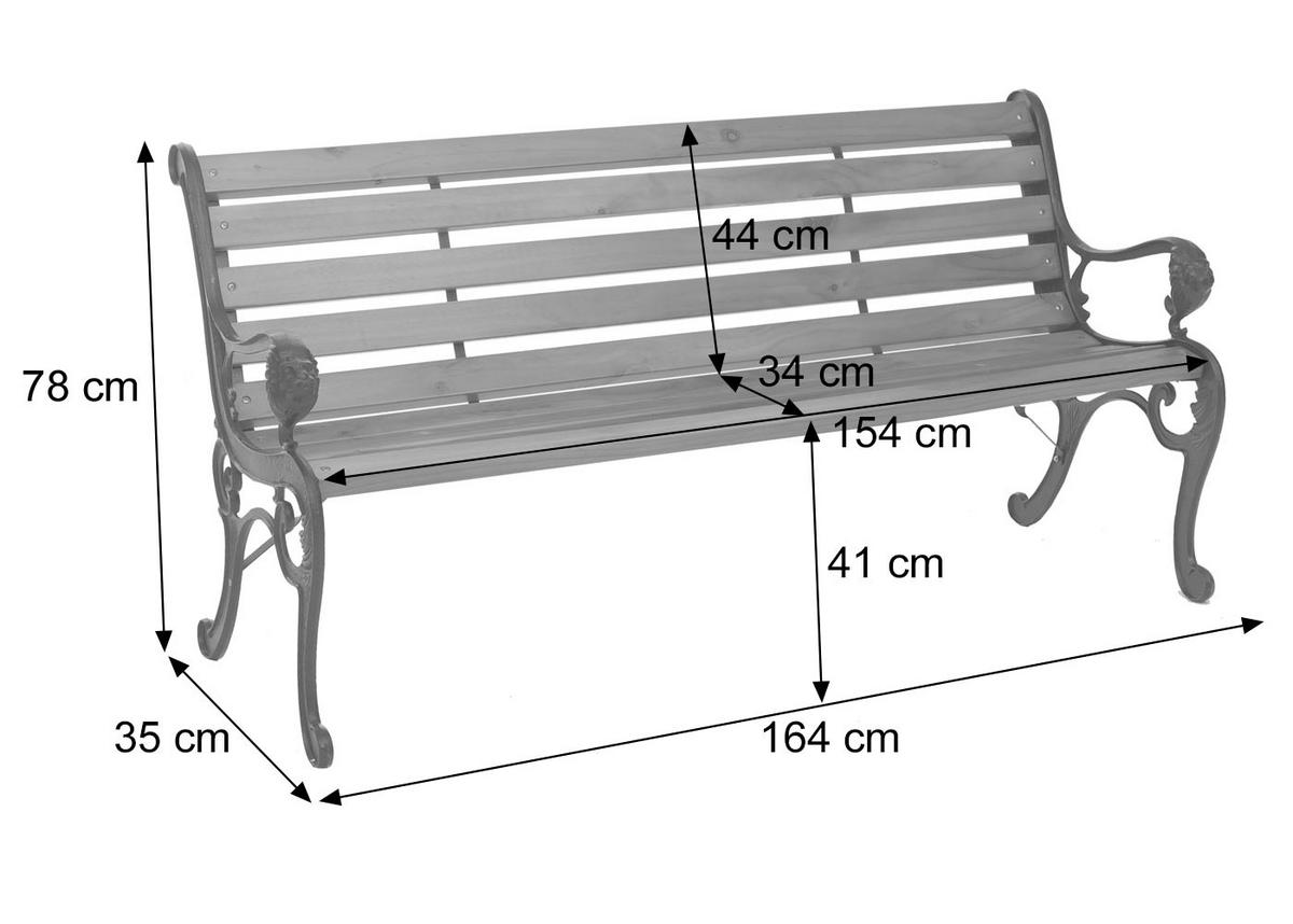 GARTENBANK Schwarz, Teak Dekor - Schwarz/Teakfarben, Holz (164/78/35cm) - MCW