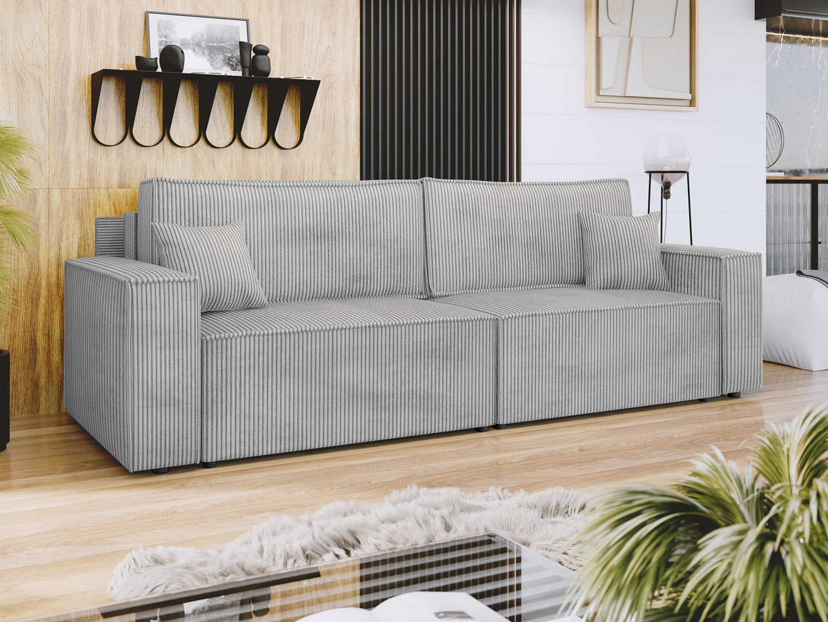 SCHLAFSOFA Karl Cord mit L-Funktion - Hellgrau/Schwarz, Holz/Kunststoff (245/82/139cm) - MIRJAN24