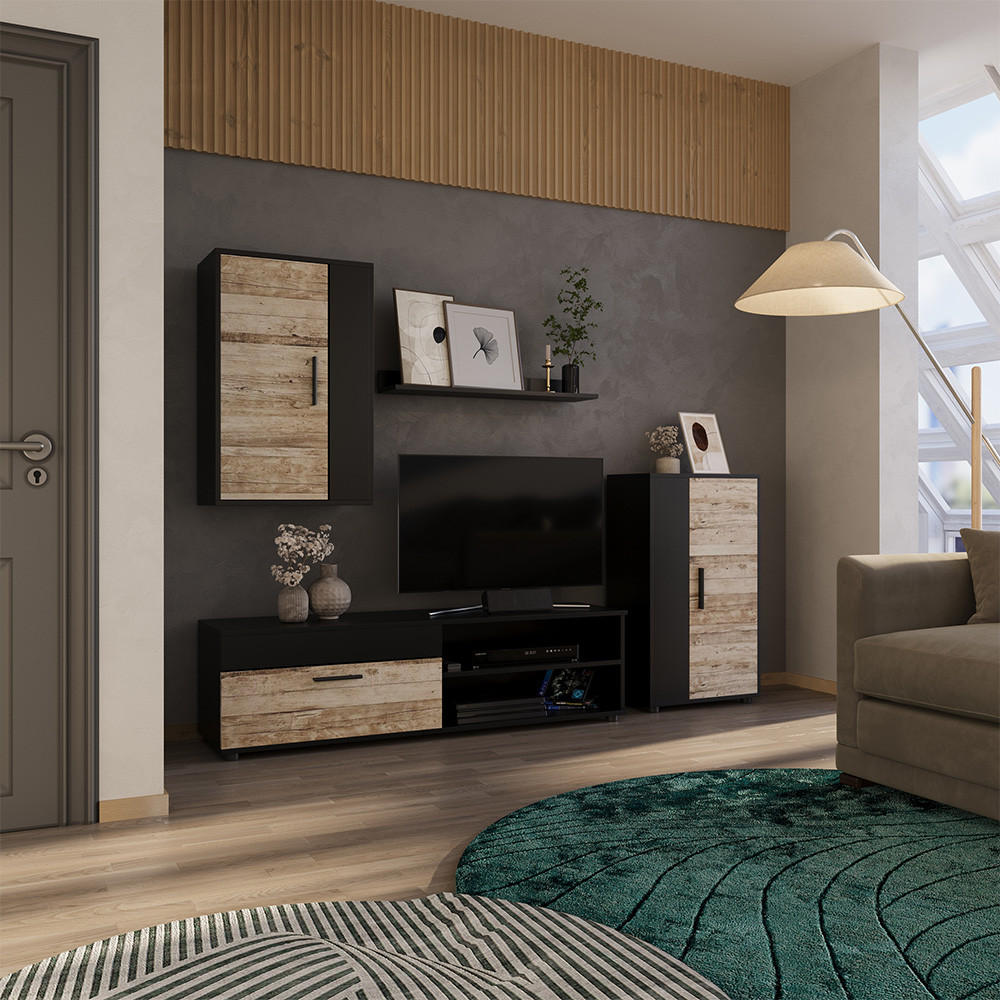 WOHNWAND Berno Anthrazit/Beige 4-teiliges Set - Anthrazit/Beige, Holzwerkstoff (139.8/38.9/35.4cm) - Vicco