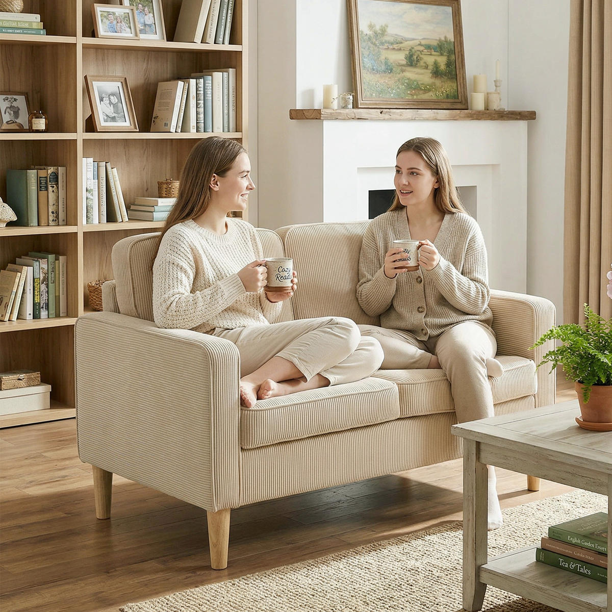 SOFA Polyester Beige - Beige/Naturfarben, Holz/Textil (63/79/117cm) - HOMCOM