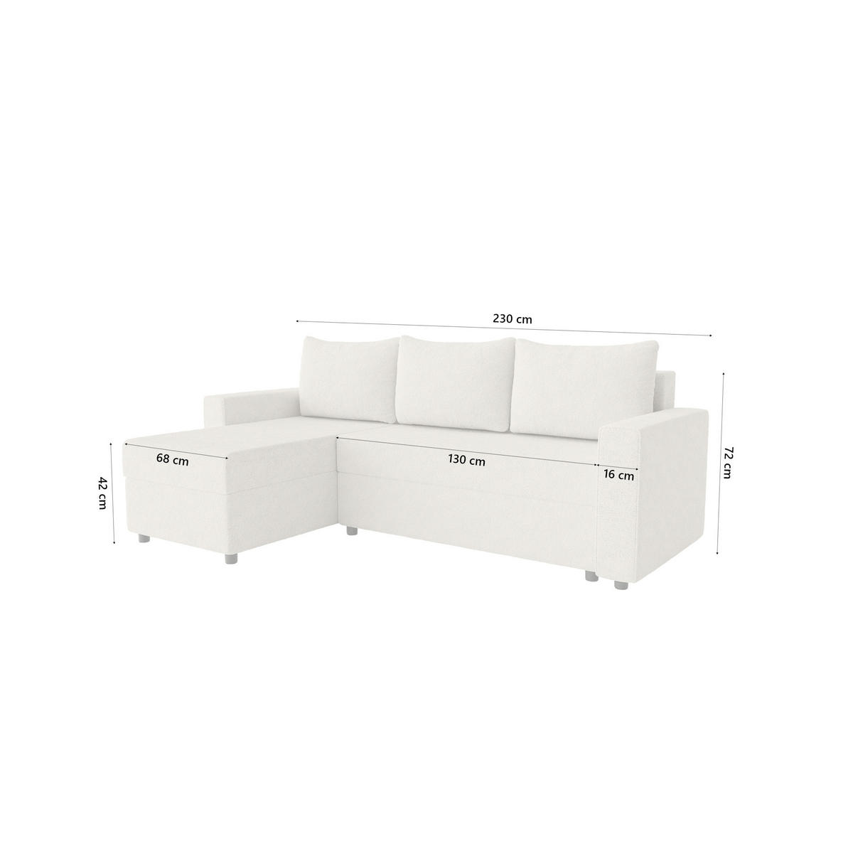 ECKSOFA Goka Lux L mit Schlaffunktion und 2 Bettkästen, Beige - Beige, Textil (230/146cm) - Fedve