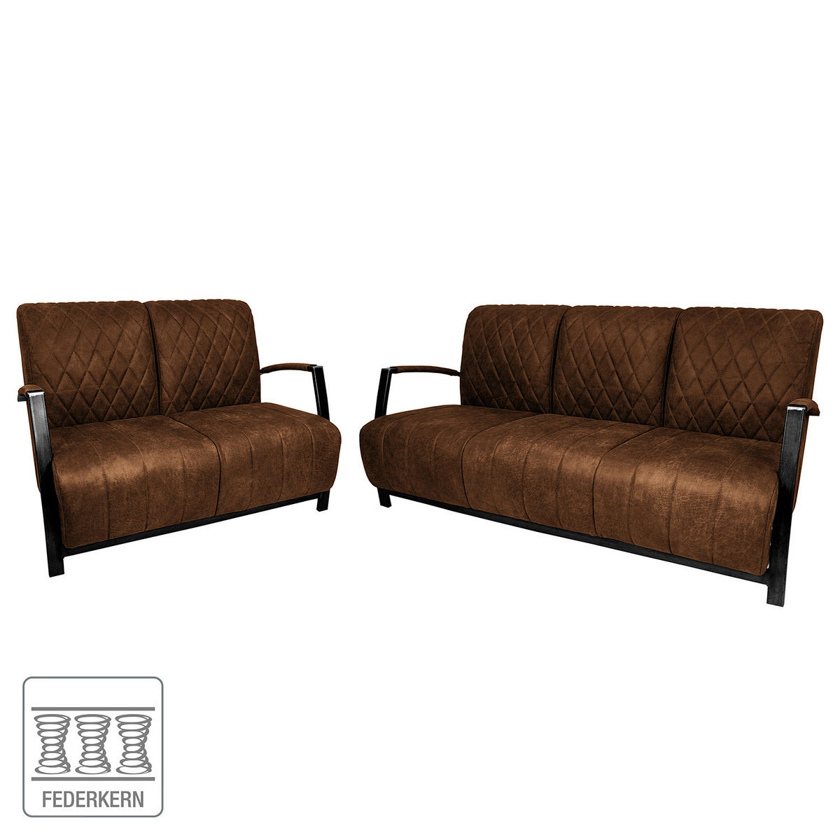 POLSTERGARNITUR (3-2) - Antiklederlook - Braun, Textil (1/1/1cm) - home24
