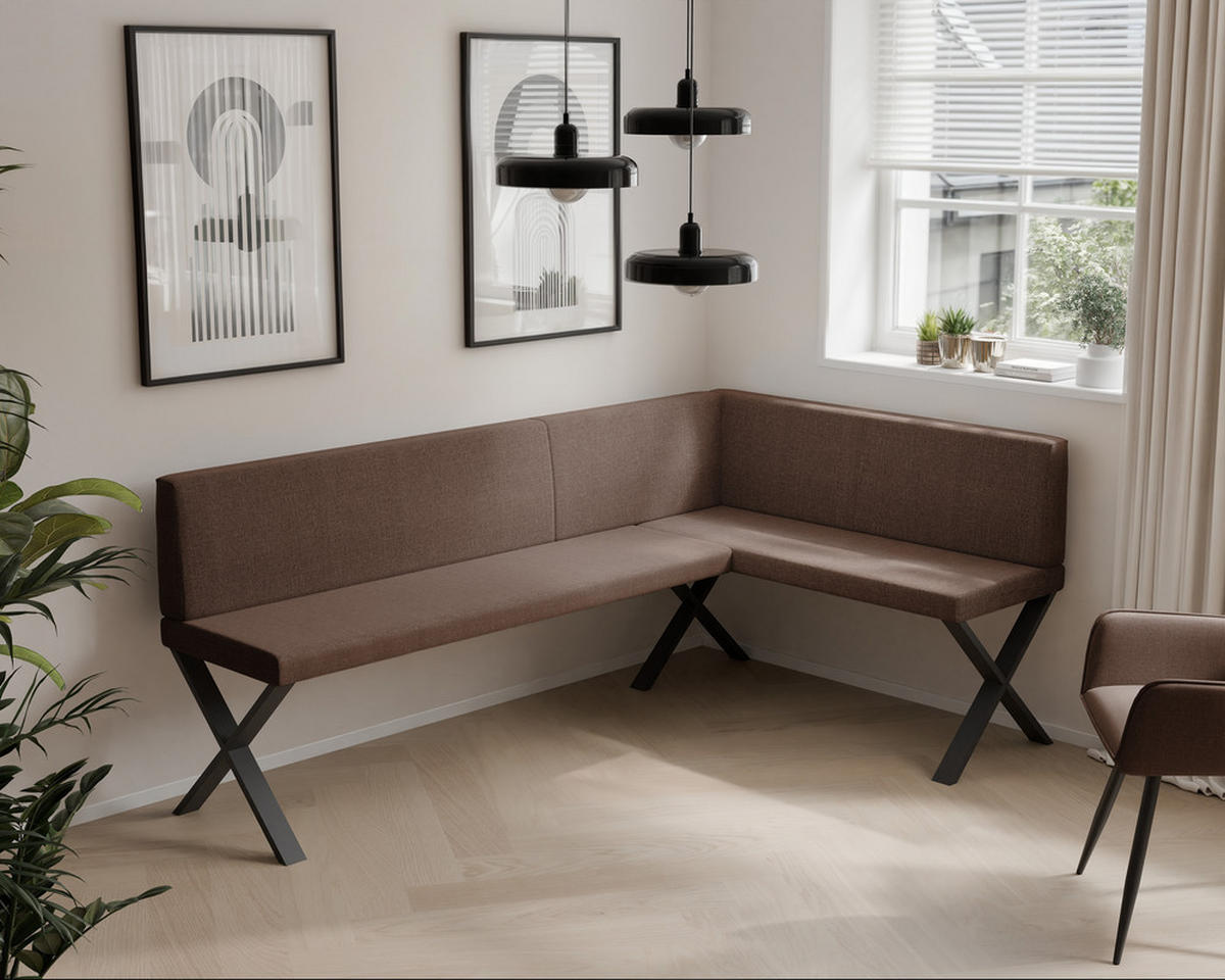 ECKBANK rechts VERO X Webstoff glatt, 128/168 cm Braun - Braun, Textil/Metall (128/168cm) - Idohome