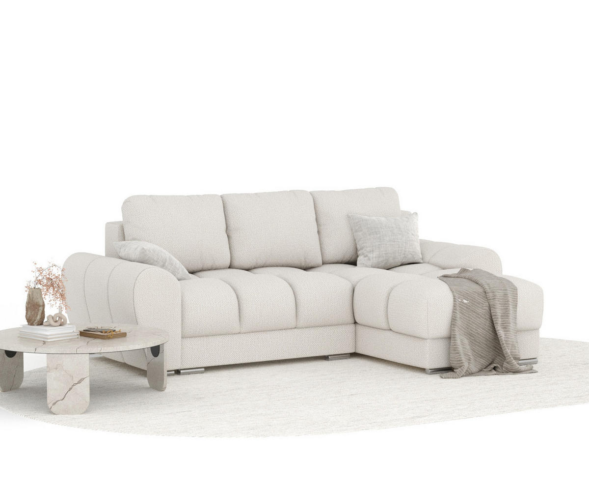 ECKSOFA MIT SCHLAFFUNKTION Peebles Beige Chenille-Stoff - Chromfarben/Beige, Holz/Holzwerkstoff (256/175cm) - Maison de Reve