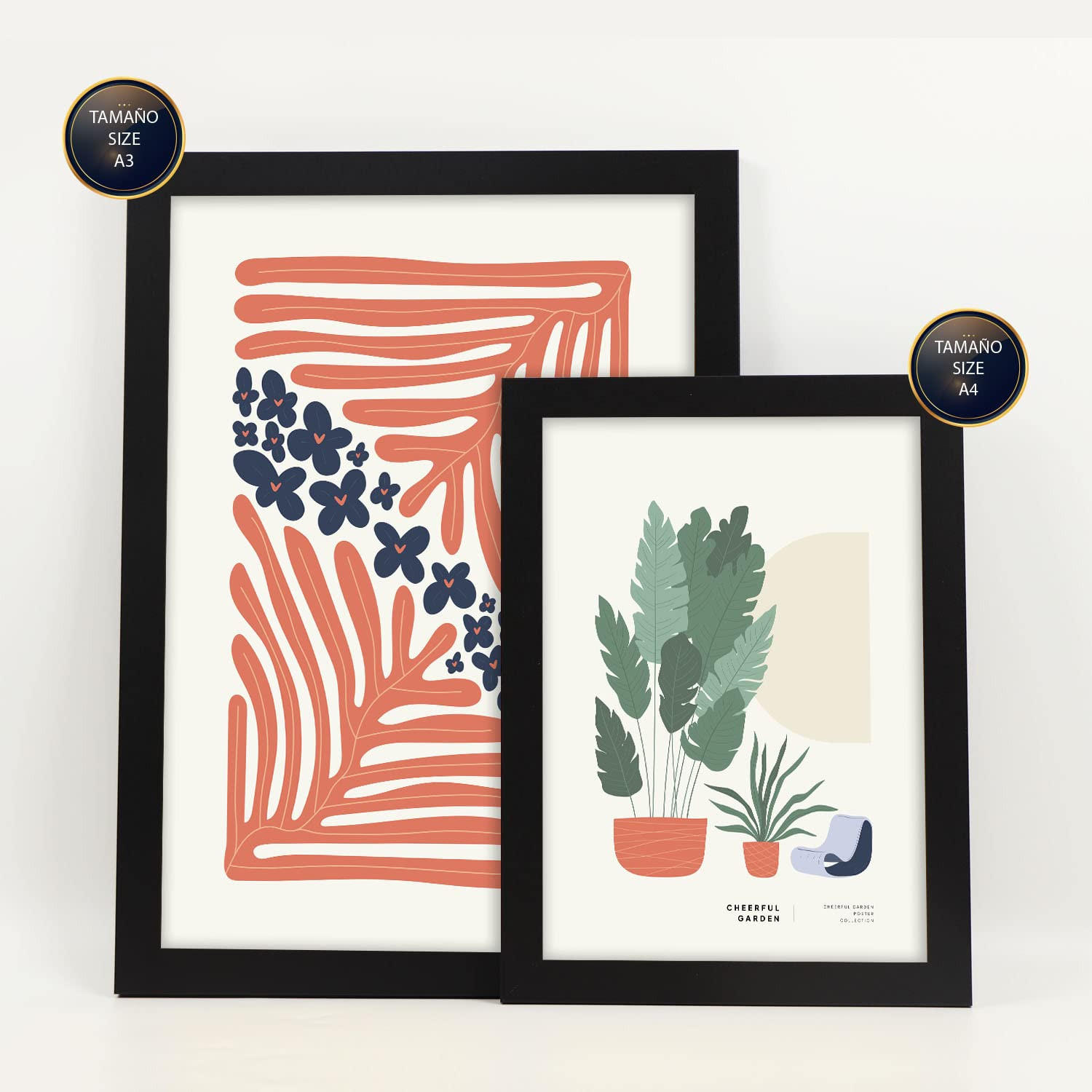 POSTER Set Mit 6 Minimalistischen In Pastellfarben Sommerkollektion Drucke Von Landschaften Und Natur Für Innenarchitektur A3 & A4 Schwarzer Rahmen - Schwarz, Papier (29/3cm) - Nacnic