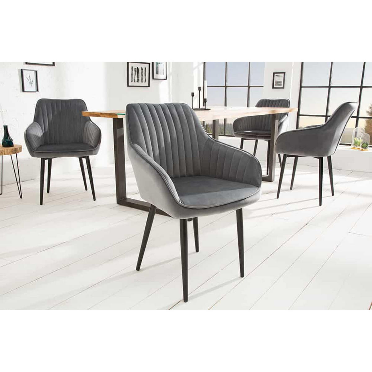 ARMLEHNSTUHL TURIN Samt Silbergrau - Silberfarben/Schwarz, Textil/Metall (60/84/61cm) - riess-ambiente