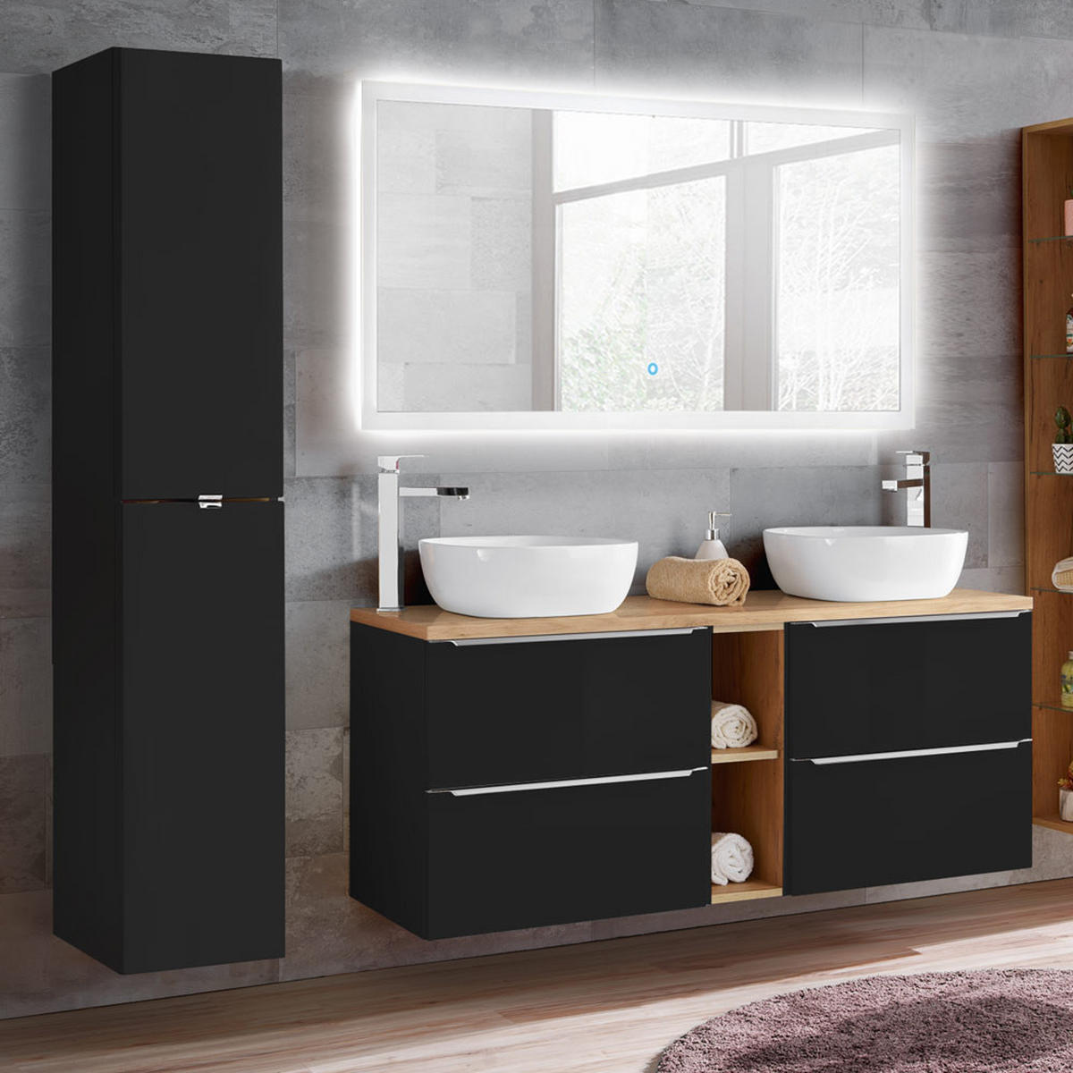 BADMÖBEL-SET 3-TLG. Toskana-56 - Anthrazit, Holzwerkstoff (195/190/46cm) - Lomado