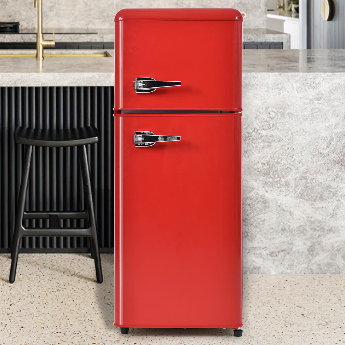 KUHLSCHRANK 41/45.5/105.5 cm Rot mit 92 Liter Gesamtvolumen und LED-Licht - Rot, Kunststoff (45.5/105.5/41cm) - Oxeza