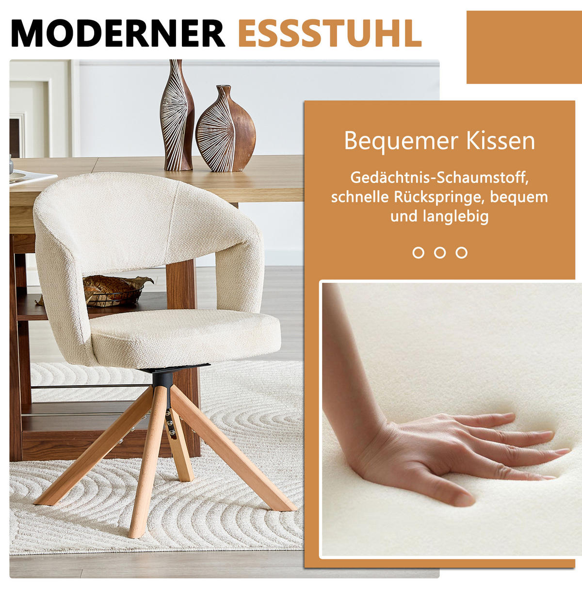 DREHSTUHL 2er-Set 81,5 cm Strukturstoff Weiß Massivholz - Weiß, Holz (47.5/81.5/47cm) - Meubliv