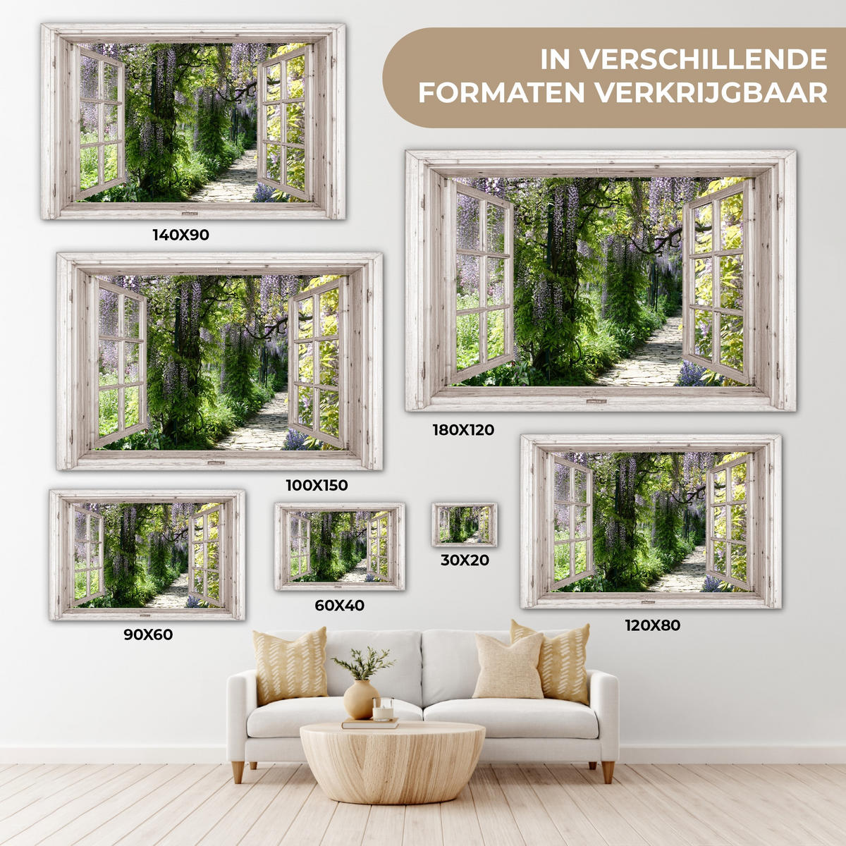 LEINWANDBILD Blauer Regen - Blumen - Aussicht - Baum - Frühling Wohnzimmer Groß 120x80 cm - Grün, Textil (120/80cm) - MuchoWow