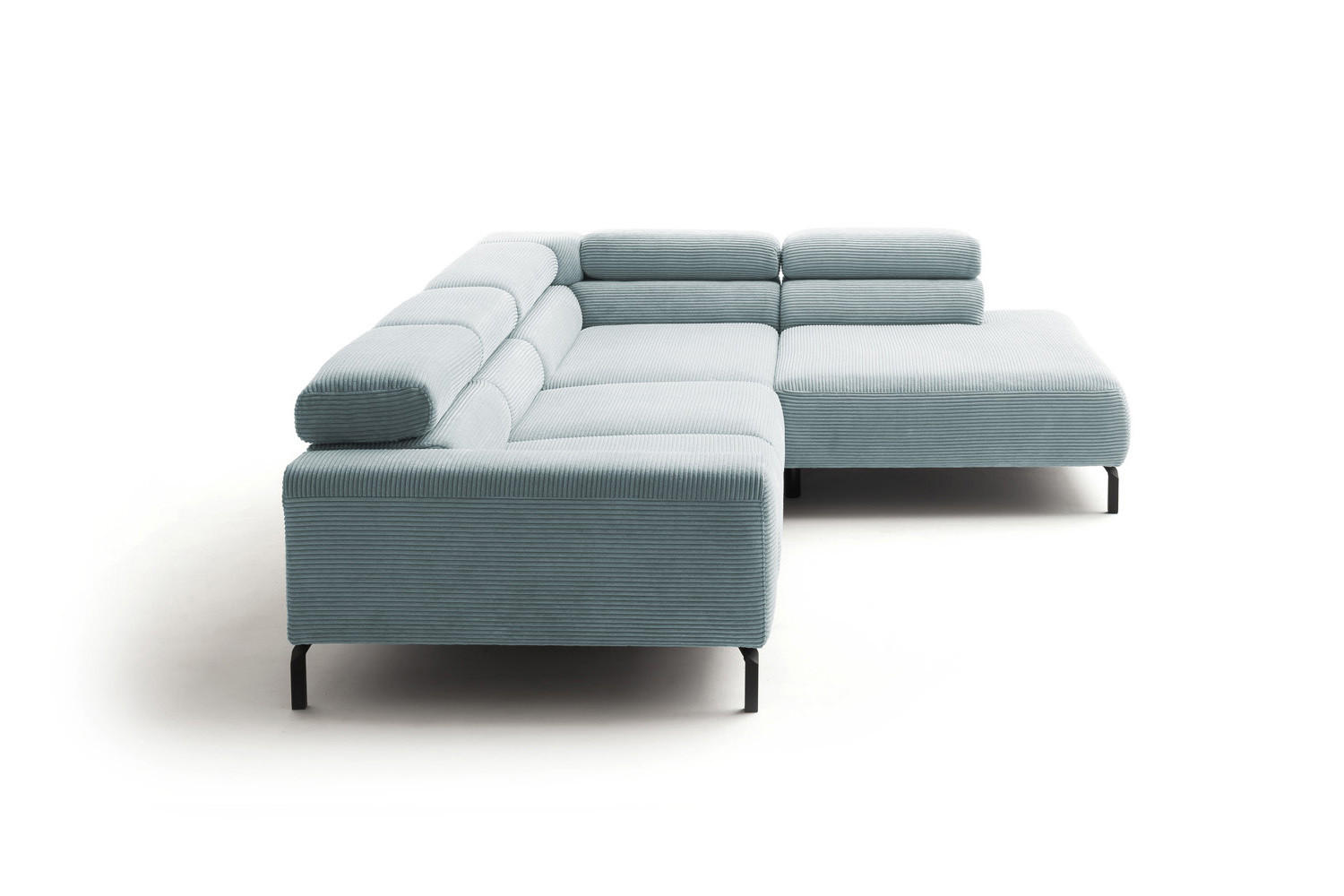ECKSOFA DELIA Hellblau Cord - Schwarz/Hellblau, Textil/Metall (276/219cm) - KAWOLA