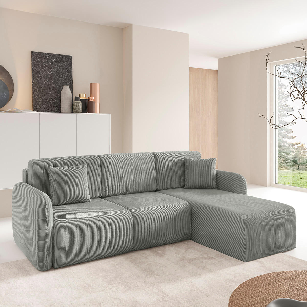 ECKSOFA Dora 3 Sitzplätze Hellgrau - Grau, Holz (245/185cm) - Petits-meubles