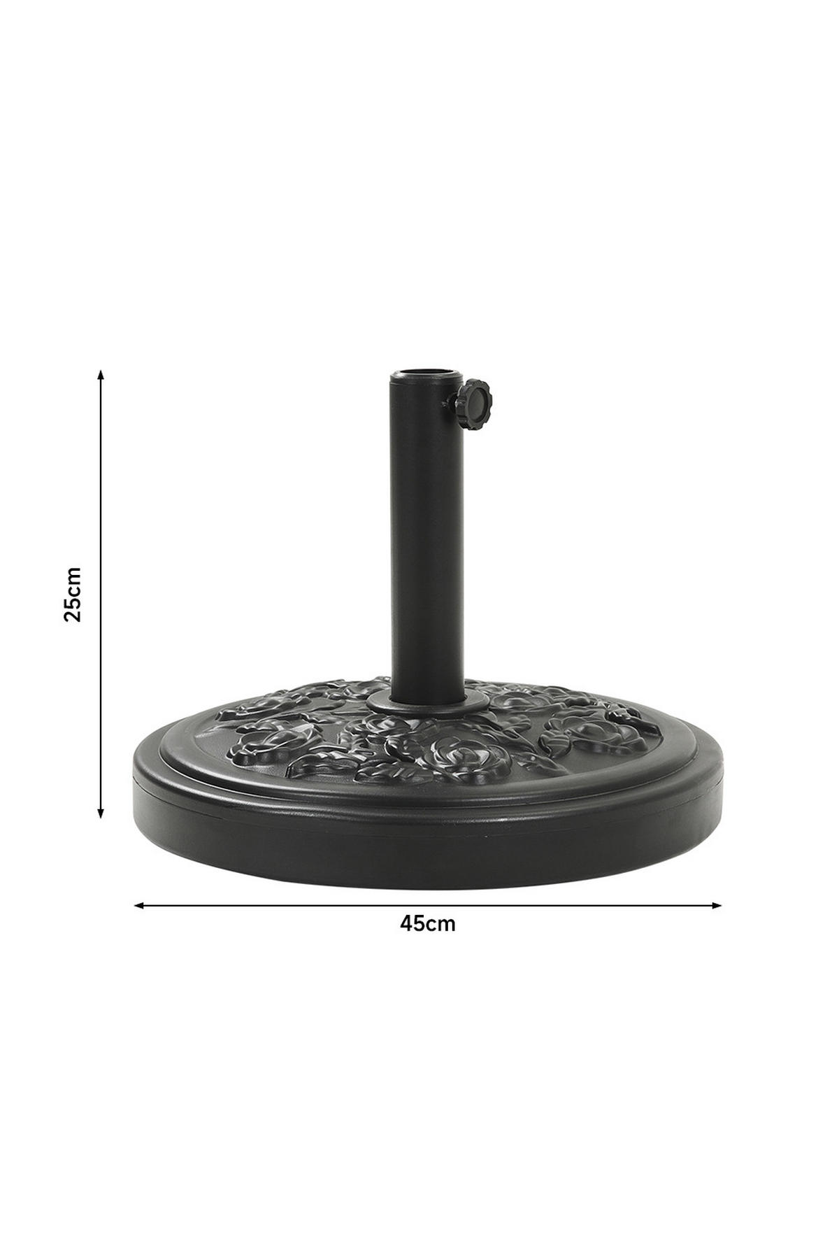 SONNENSCHIRMSTÄNDER Sonnenschirmfuß mit Rollen aus PE + Concrete und Stahl in Schwarzmit dekorativem Rosemuster Schwarz Ø45 × 25 cm 20 kg - Schwarz, Metall (57/51cm) - Livingandhome