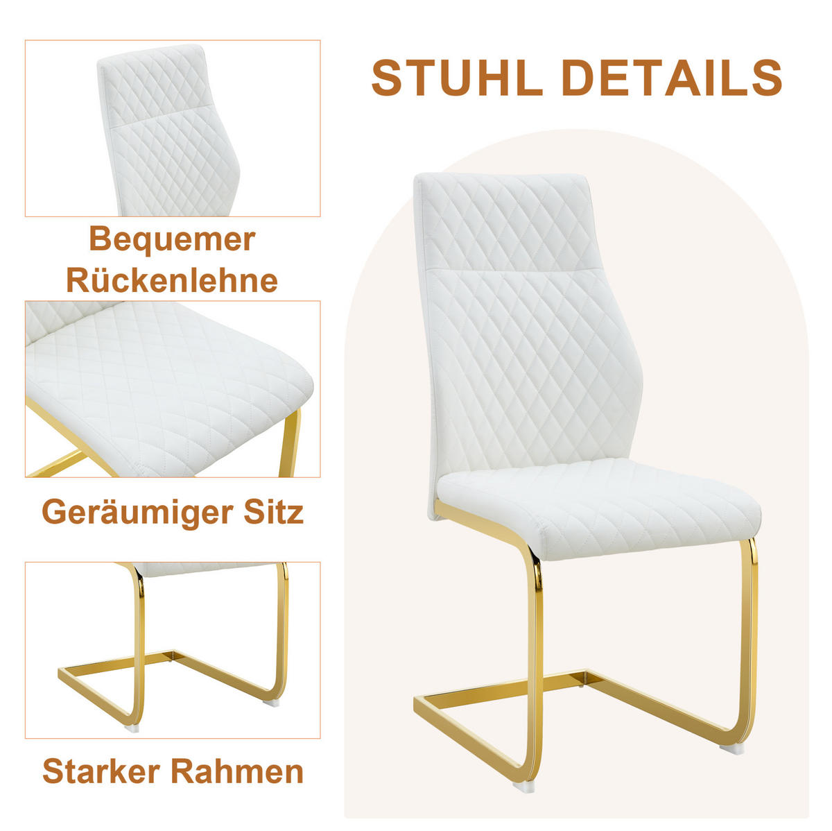 ESSZIMMER-SET mit Glastisch 85 cm Transparent/Weiß-Gold 5-tlg. - Transparent, Metall (85/76/85cm) - Meubliv
