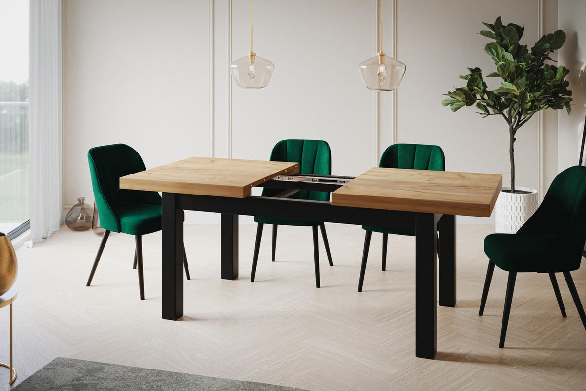 ESSZIMMERTISCH CLASSIC, ausziehbarer Tisch 120-160X80X78 cm, Farbe: CRAFT, mit Holzbeinen in Farbe Schwarz - Schwarz/Braun, Holzwerkstoff (120/80/78cm) - Alpi-Möbel