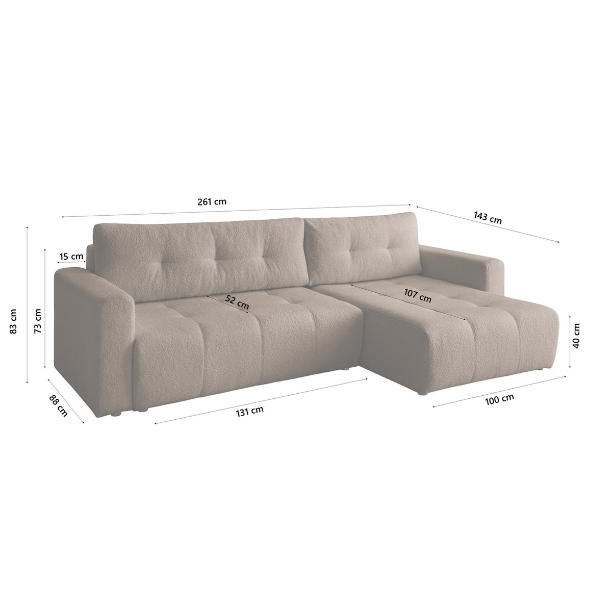 ECKSOFA WALONGO mit Schlaffunktion, Braun - Braun, Textil (261/143cm) - Fedve