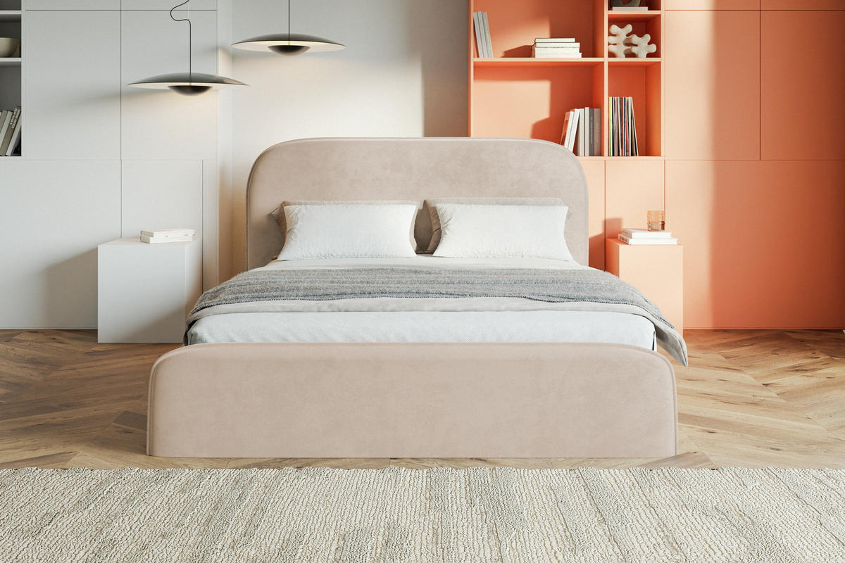 BETT 140x200 cm Wendra Slim mit Lattenrost, Bettkasten, Samt, Beige - Beige, Holz/Textil (140/200cm) - Emporius