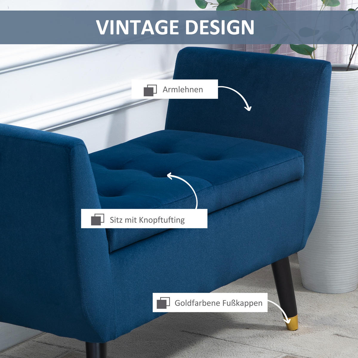 LUXUS Sitzbank, Polsterbank, Blau - Blau, Kunststoff (42/65/107cm) - HOMCOM