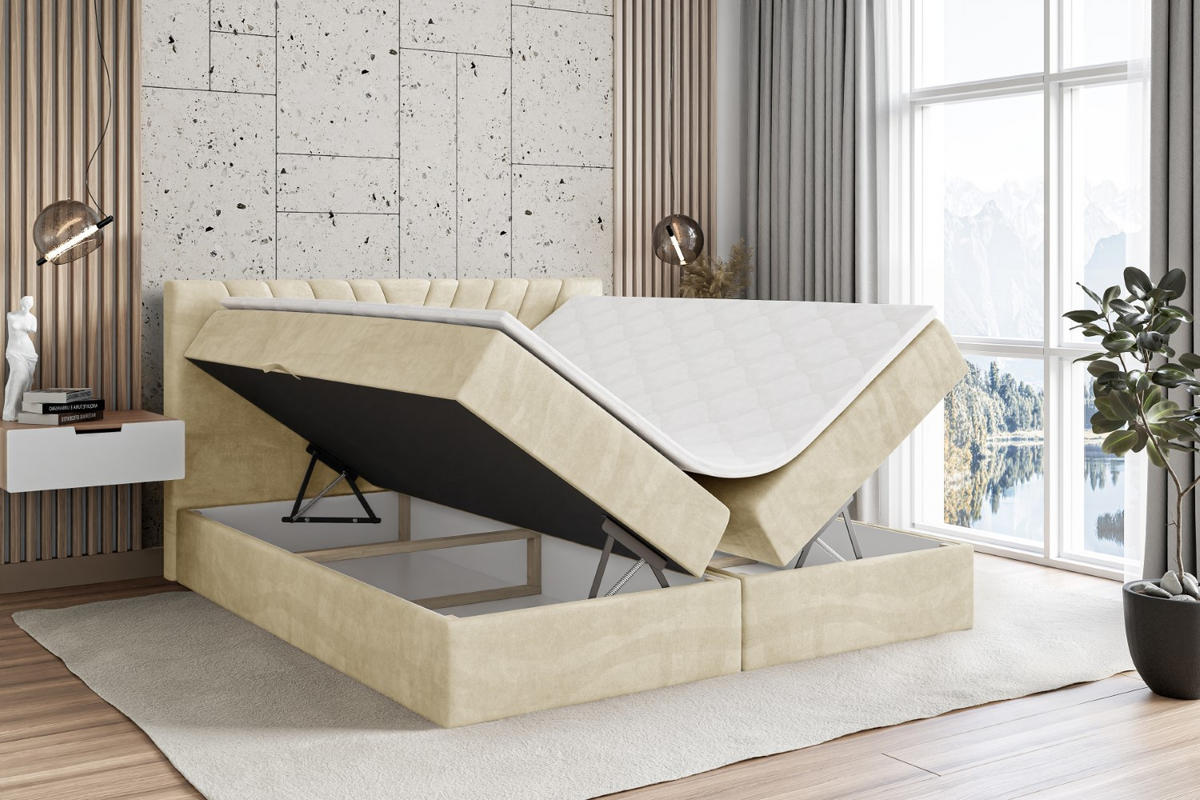 BOXBETT mit Matratze H4 und Lattenrost - ERNINA - 140x200 cm - H4 - Beige - Beige, Holzwerkstoff (140/200cm) - ALTDECOR