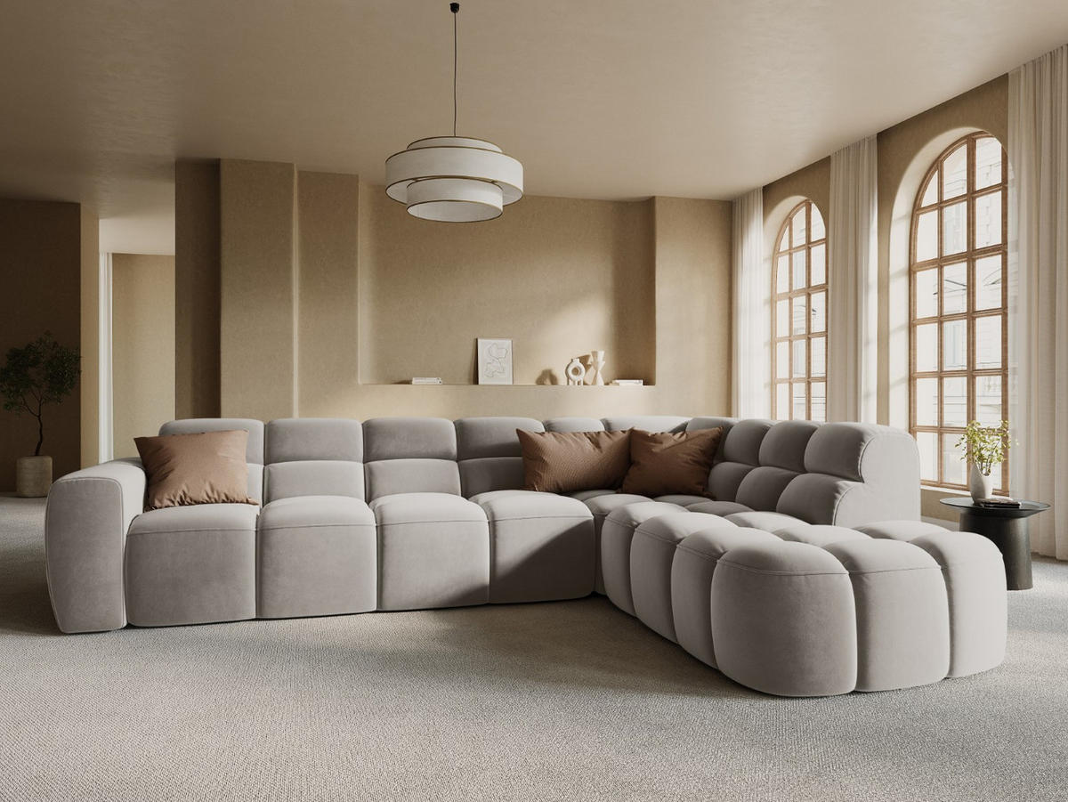 ECKSOFA rechts Lisa aus Samt leichtes beige 5 Sitzplätze - Creme, Textil (234/293cm) - Micadoni