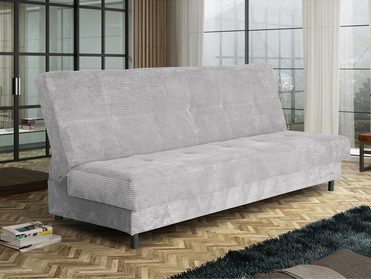 SCHLAFSOFA Enduro XIV Cord - Hellgrau/Schwarz, Holz/Kunststoff (195/90/85cm) - MIRJAN24